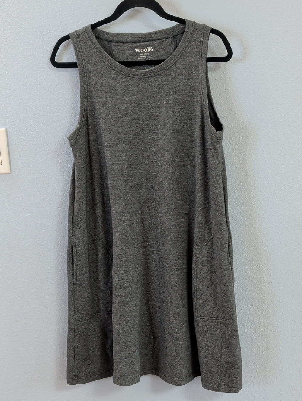 Wool& Sierra Tank Dress Solid Gray Sleeveless A-Line Dress